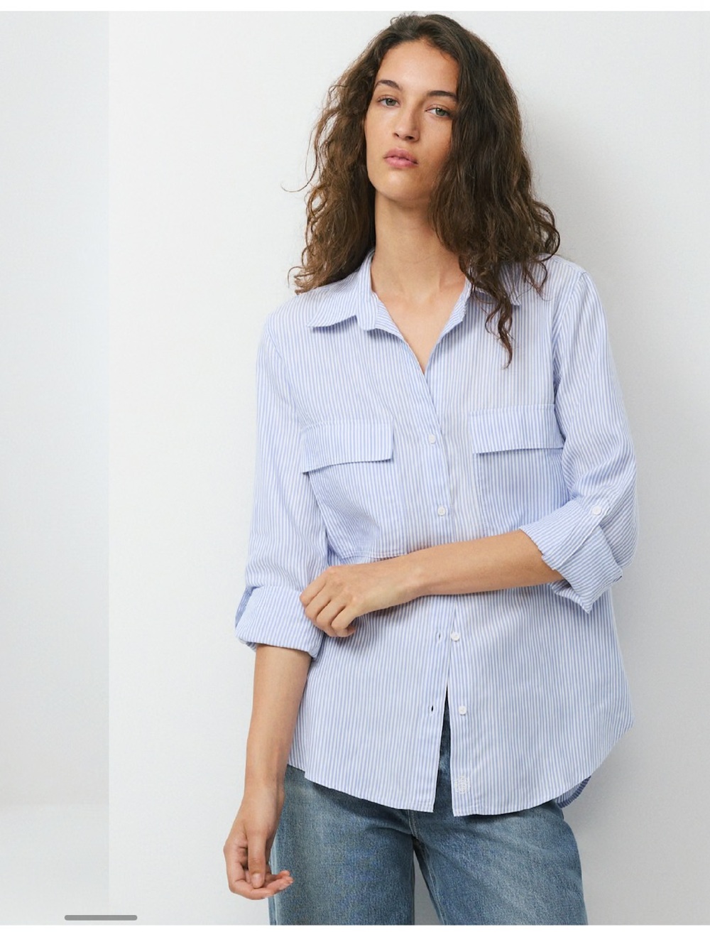 Babaton blue and white striped utility shirt